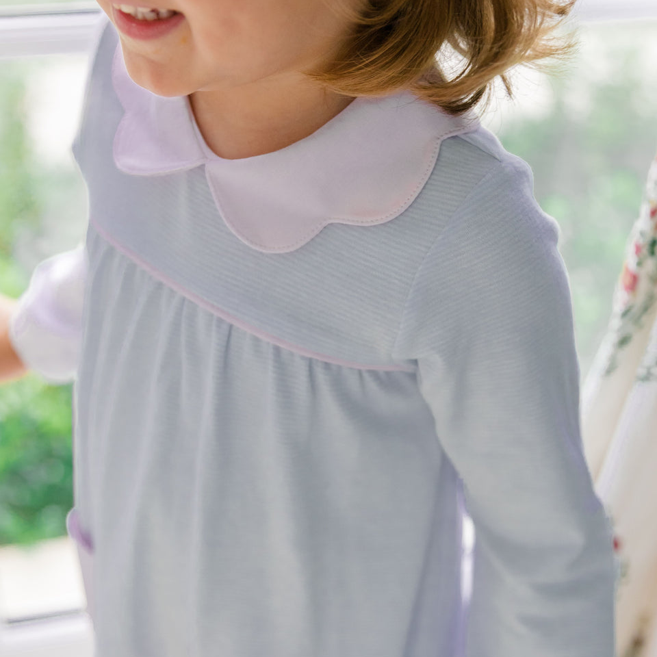 Long Sleeve Scallop Pocket Dress