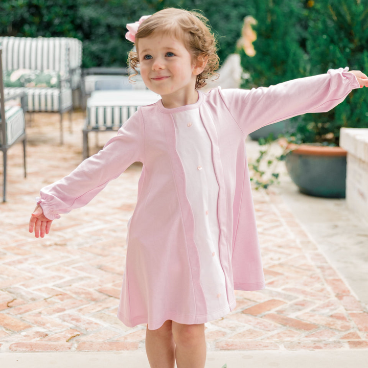 Long Sleeve Scallop Button Front Dress