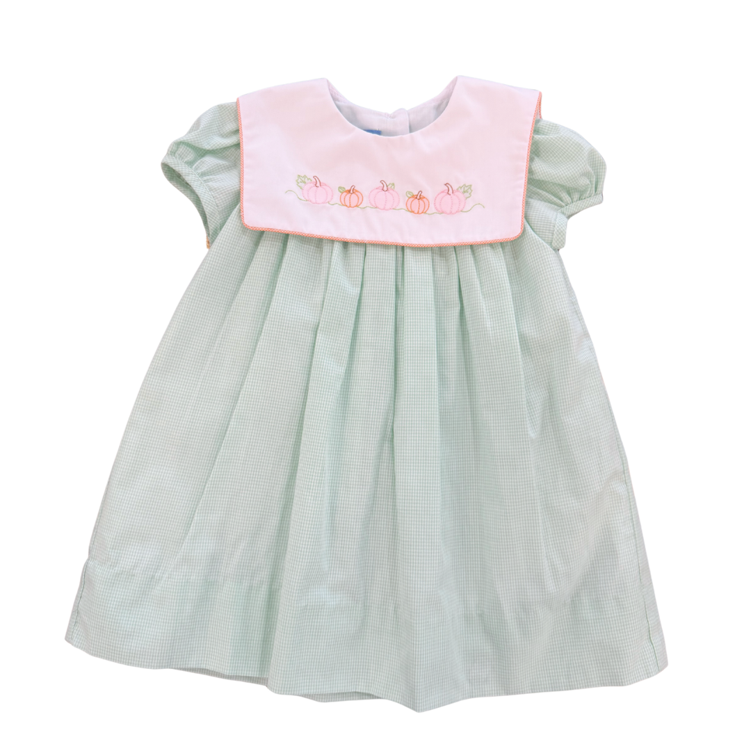 Pumpkins Green Gingham Dress W/Square Collar Short Sleeve