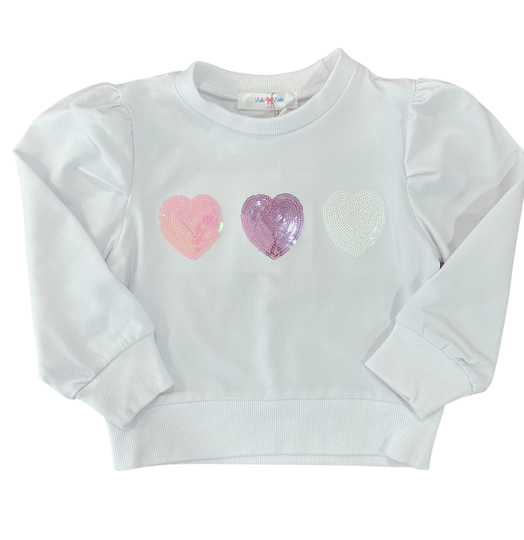 Lily Heart Pastel Sequin Heart Puff Sleeve White Shirt