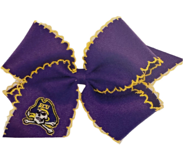 King Grosgrain Hair Bow with Moonstitch Edge and Embroidered Collegiate Logo