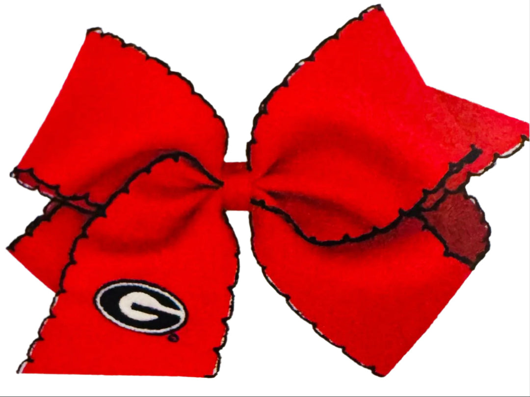 Medium Grosgrain Hair Bow with Moonstitch Edge and Embroidered Collegiate Logo