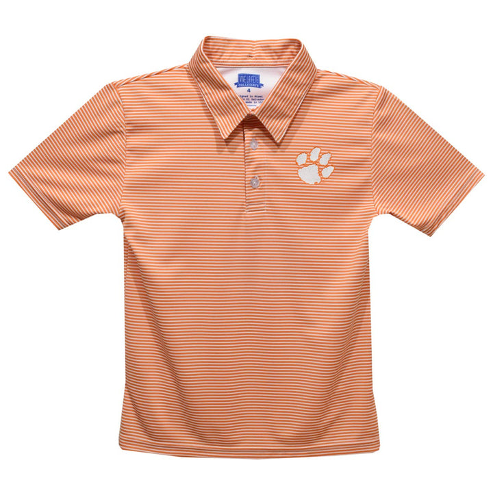 Clemson Tigers Embroideredred Orange Stripes Polo Shirt