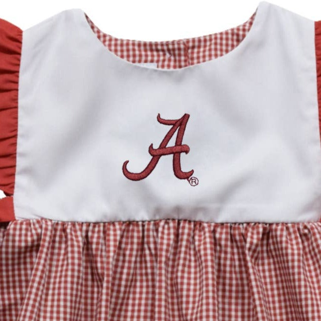 Alabama Crimson Tide Embroidered Red Gingham Girls Bubble