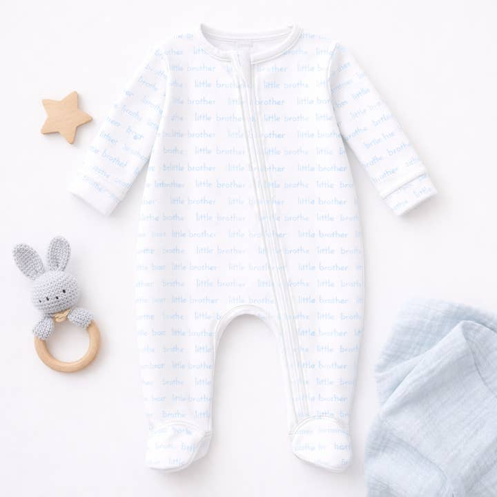 Little Brother Print Zip Footie