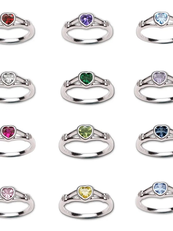 Kids Sterling Silver Heart Birthstone Ring (Baby - Tween)