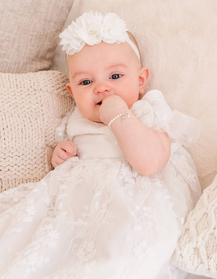 Girls Silver Pearl Baby Baptism Bracelet, 1st Communion Gift