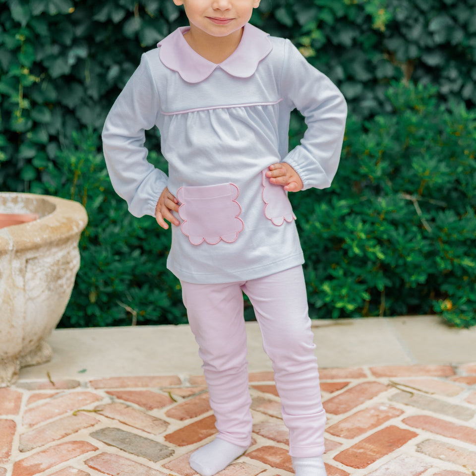 Long Sleeve Scallop Pocket Tunic Set