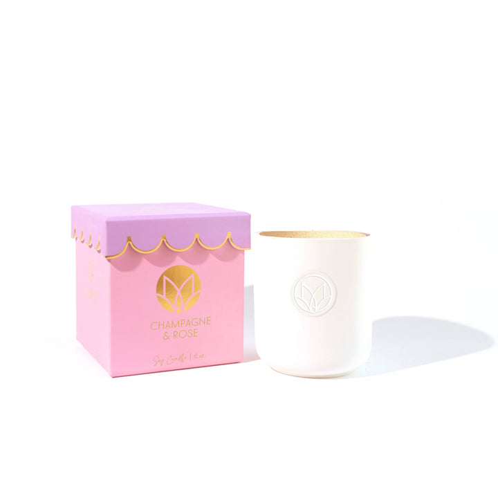 Scalloped Champagne &amp; Rose Soy Candle