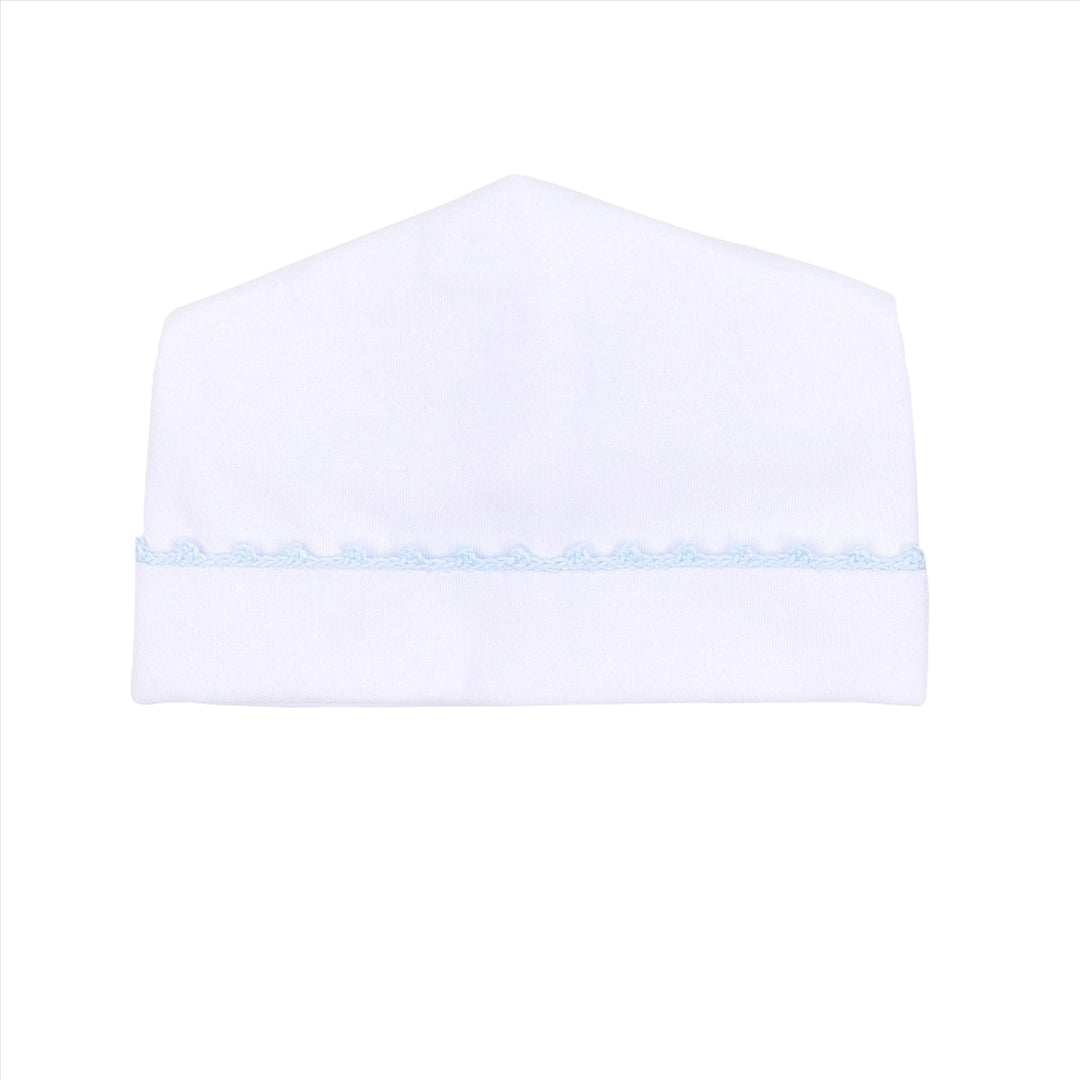 Baby Joy Hat with Light Blue Crochet Trim