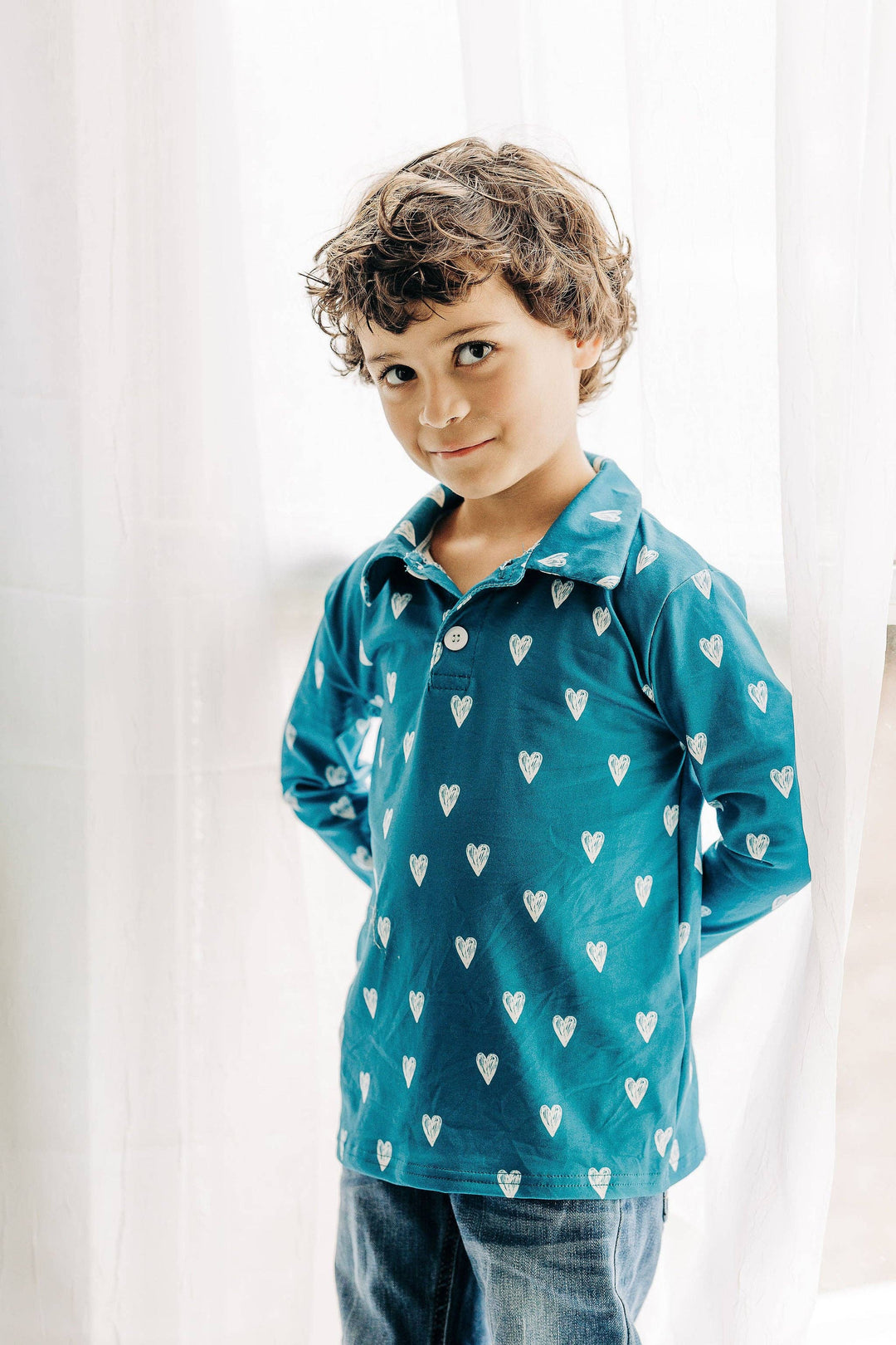 Boys Valentines Long Sleeve Polo
