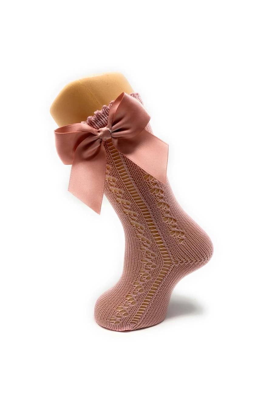 Scottish Yarn Openwork Bow Kneehigh Socks