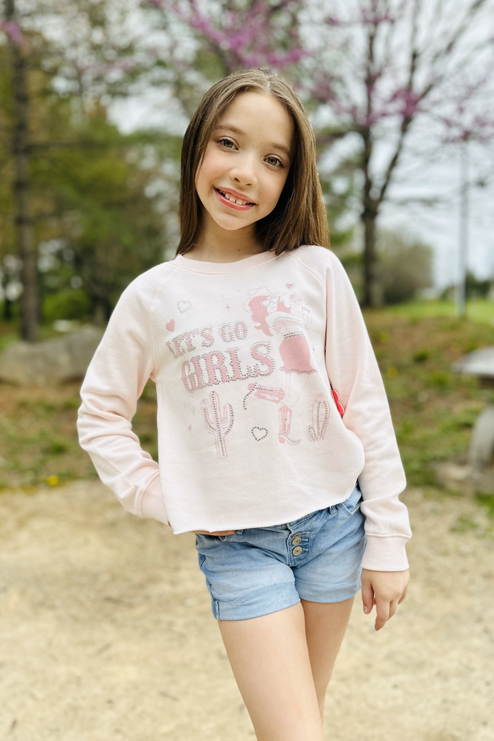Let’s Go Girls Western Rhinestone Crop Sweatshirt