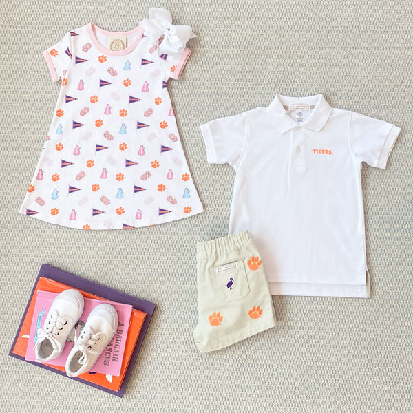 Clemson Polly Play Dress - Tiger Triumph with Palm Beach Pink