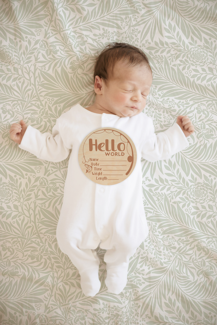 Birth Announcement Wood Disc - Fishing