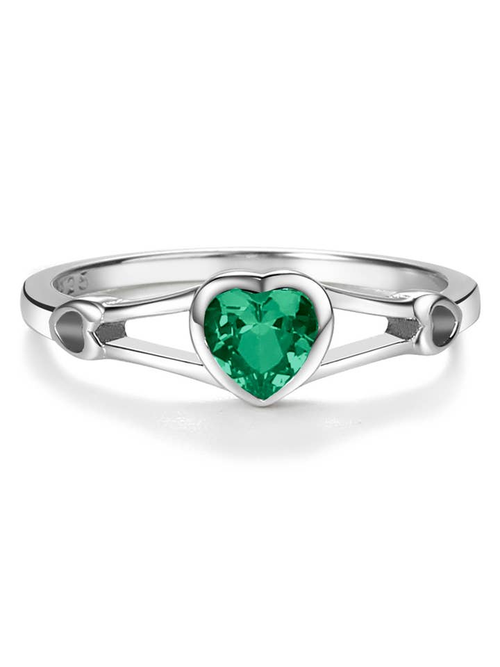 Kids Sterling Silver Heart Birthstone Ring (Baby - Tween)