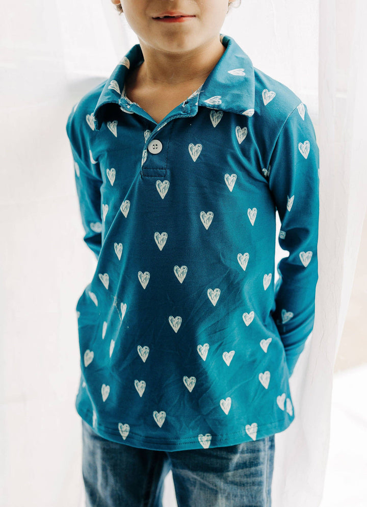 Boys Valentines Long Sleeve Polo