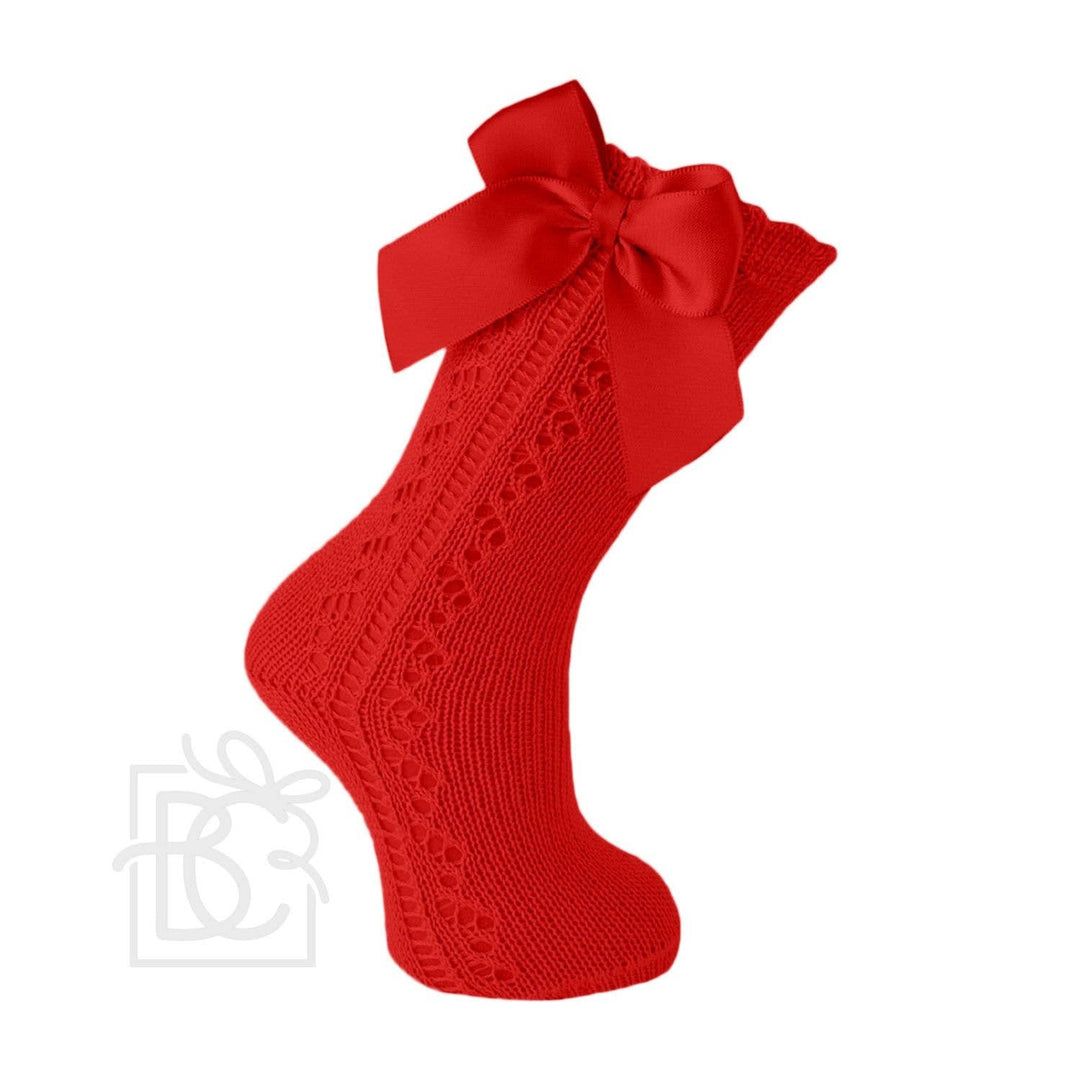 Scottish Yarn Openwork Bow Kneehigh Socks