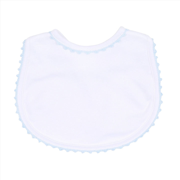 Baby Joy Bib with Light Blue Crochet Trim