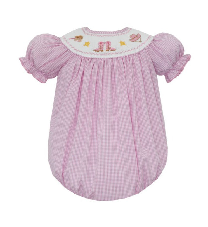 Boots, Hats &amp; Horses Girls Pink Gingham Short Bishop Bubble