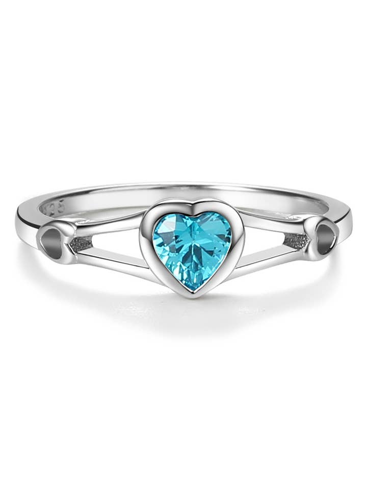 Kids Sterling Silver Heart Birthstone Ring (Baby - Tween)