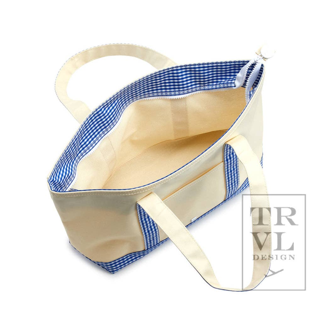 Medium Tote - Coated Canvas Gingham Sky Trim