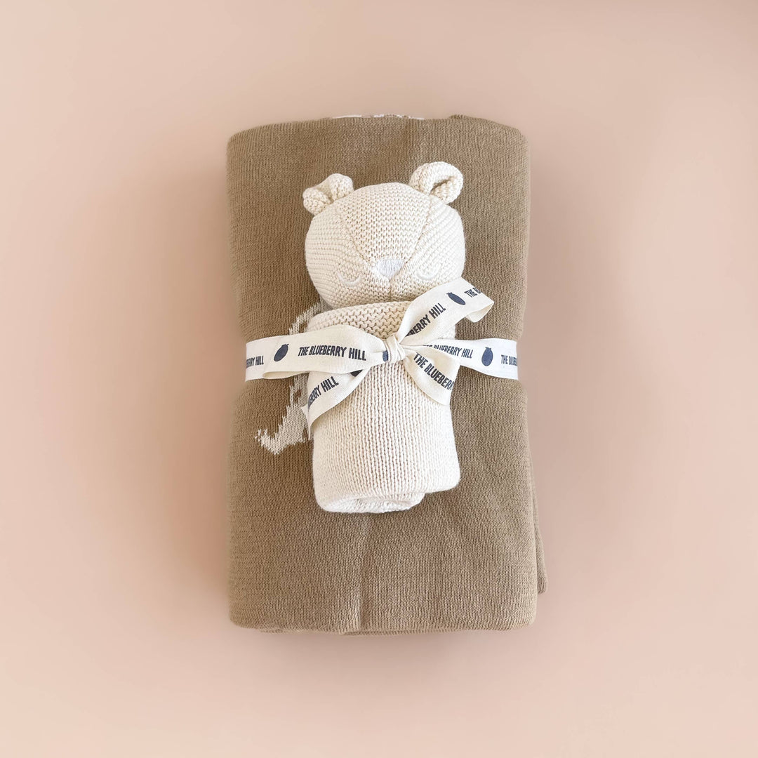Set Honey Bear Blanket Lovey Baby Gift Organic Cotton Summer