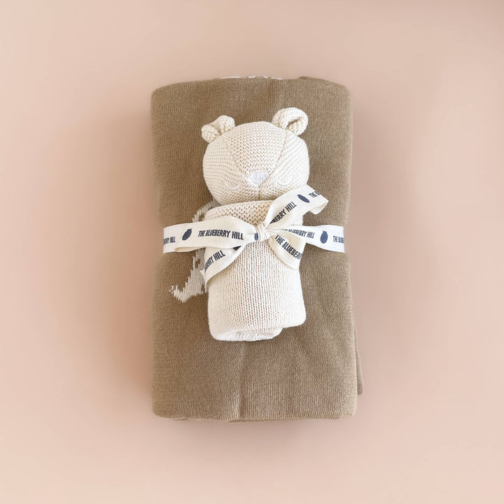 Set Honey Bear Blanket Lovey Baby Gift Organic Cotton Summer