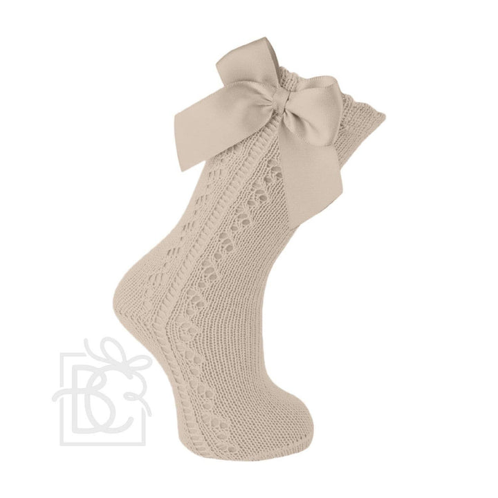 Scottish Yarn Openwork Bow Kneehigh Socks