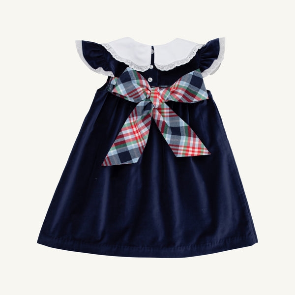 Franny Frock Nantucket Navy Velveteen with Covington Cottage Plaid