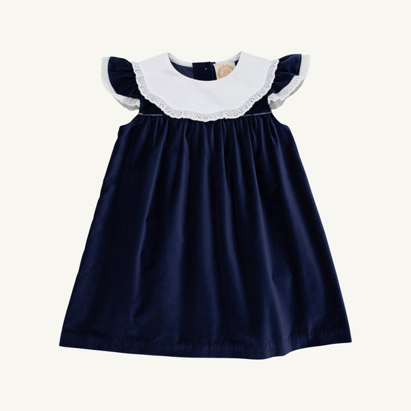 Franny Frock Nantucket Navy Velveteen with Covington Cottage Plaid