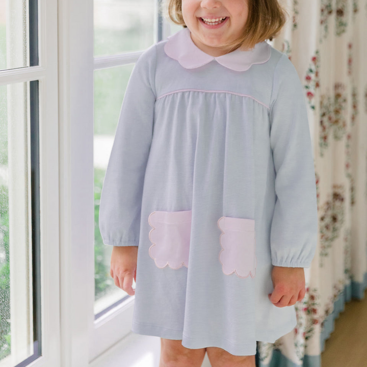 Long Sleeve Scallop Pocket Dress