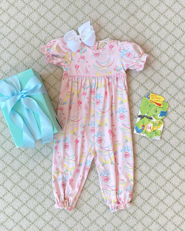 Short Sleeve Britt Romper - Golden Birthday/Pier Party Pink