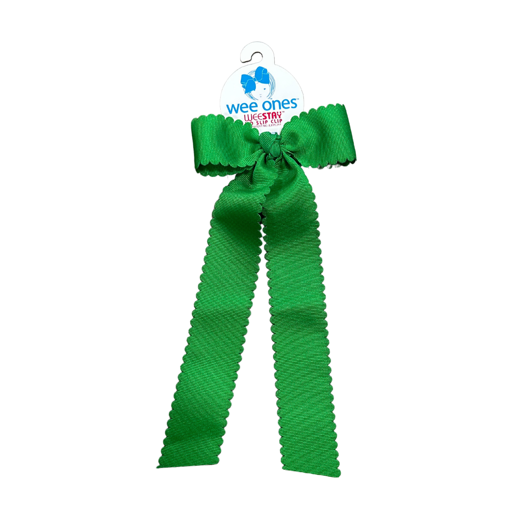 Medium Scalloped Grossgrain Bow with Tails - Various Colors
