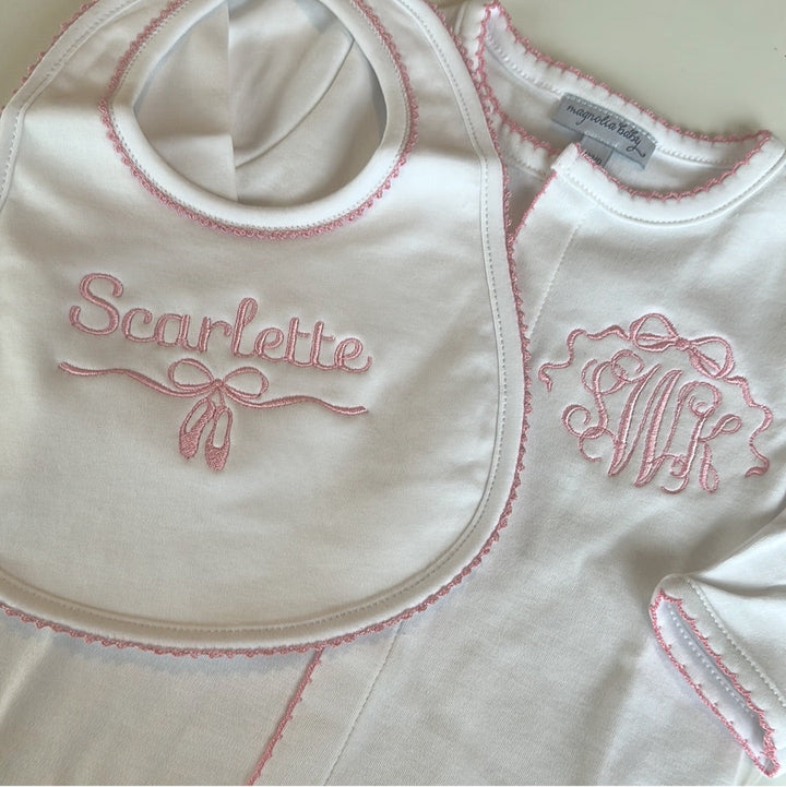 Solid Essentials White Bib with Pink Trim