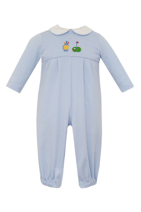 Golf Light Blue Stripe Knit Boy Romper