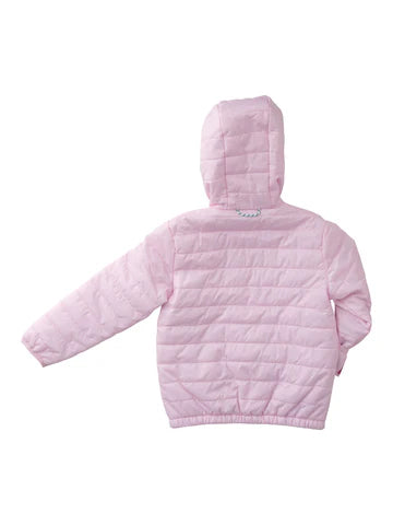 Girls Hooded Puffer Jacket in Pink Tulle with Cowboy Boot Print Liner