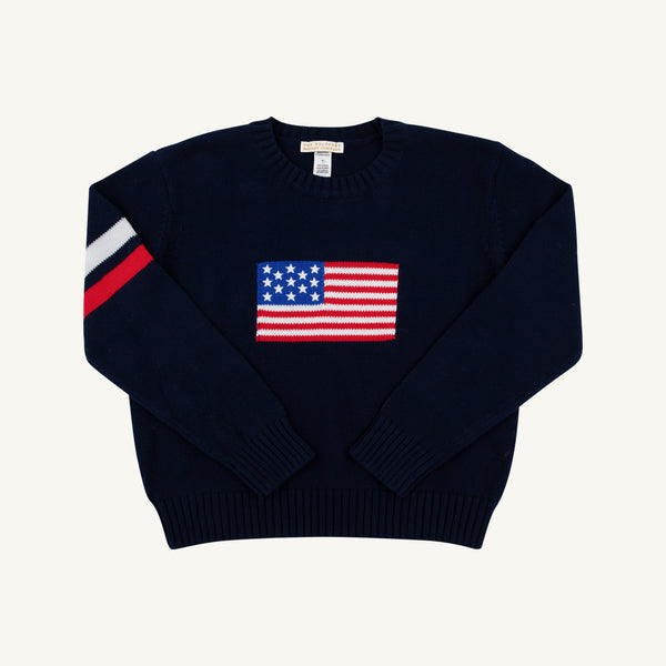 Seaton Intarsia Sweater Nantucket Navy with American Flag (Kids)