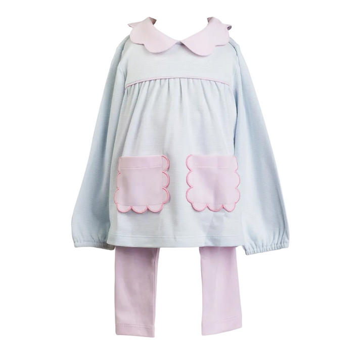 Long Sleeve Scallop Pocket Tunic Set
