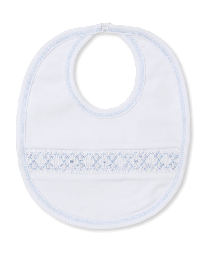 White with Light Blue Hand Smocked Bib