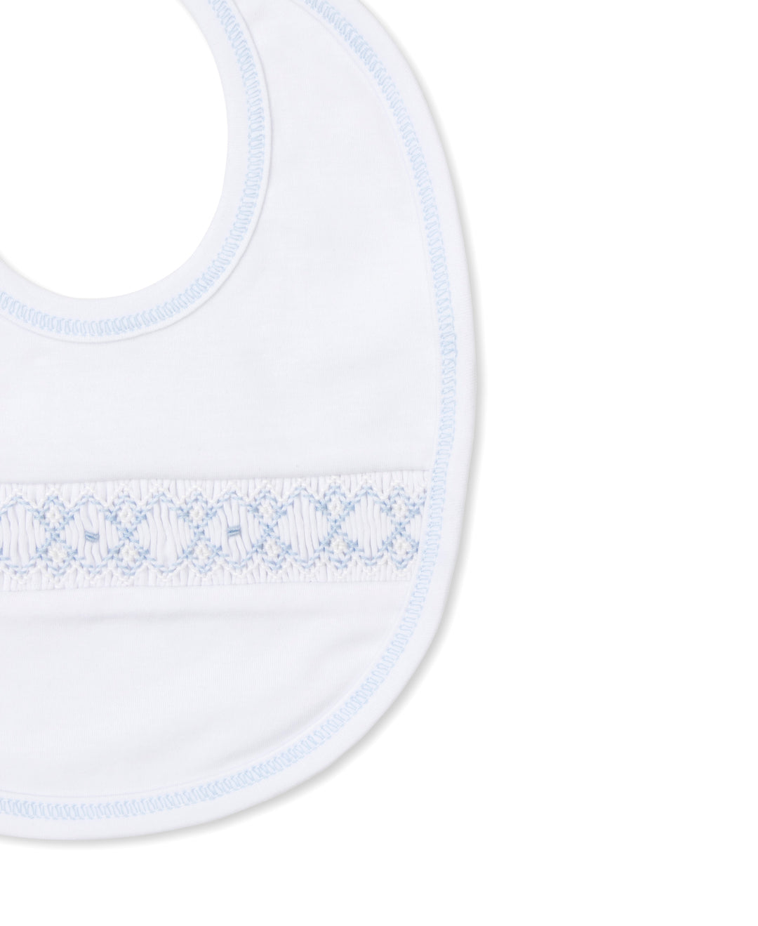 White with Light Blue Hand Smocked Bib
