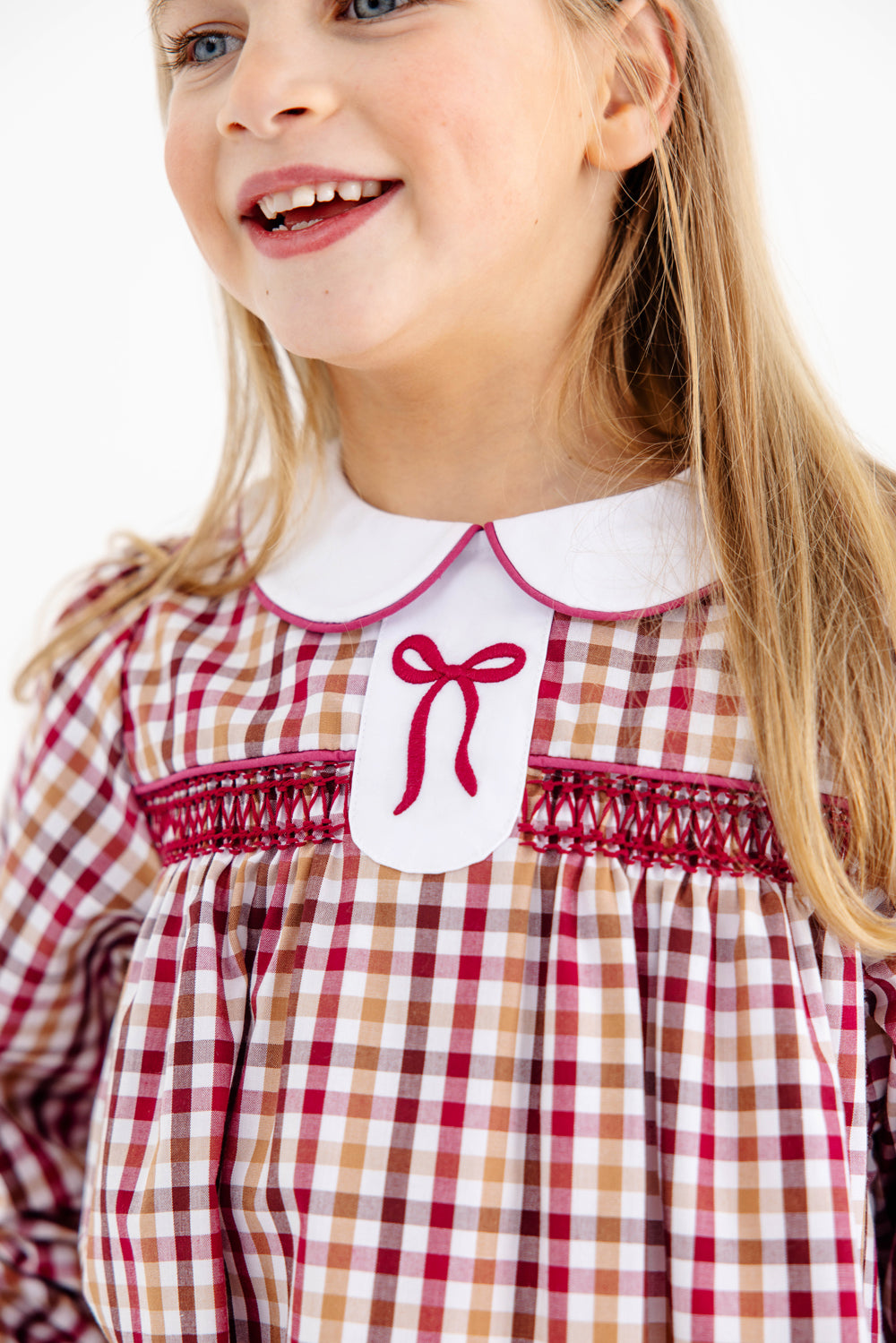 Long Sleeve Mary Dal Dress Easton Pond Plaid with Worth Ave White