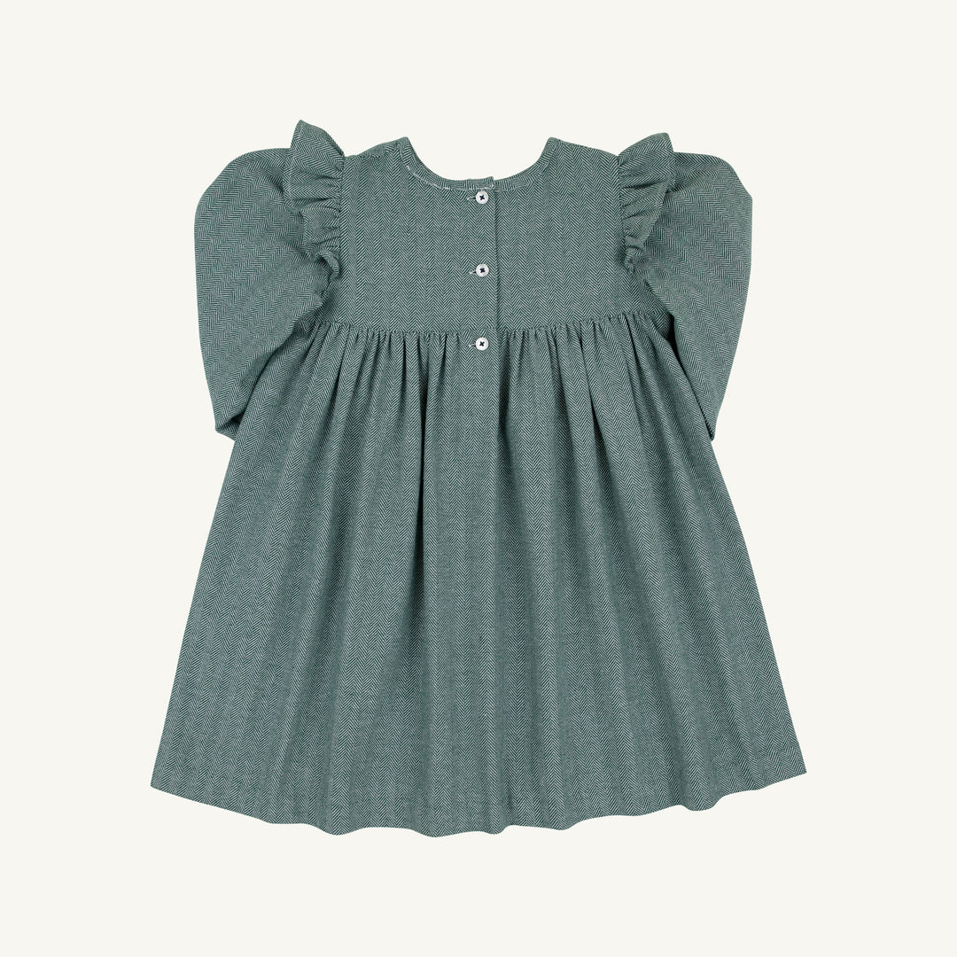 Long Sleeve Daphne Dress Grier Green Herringbone with Nantucket Navy