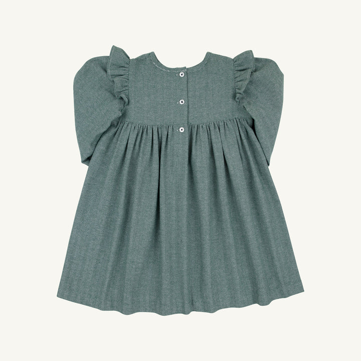 Long Sleeve Daphne Dress Grier Green Herringbone with Nantucket Navy