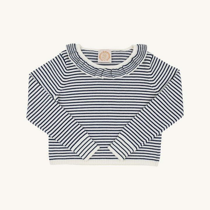 Reece Ruffle Sweater Nantucket Navy and Palmetto Pearl Stripe