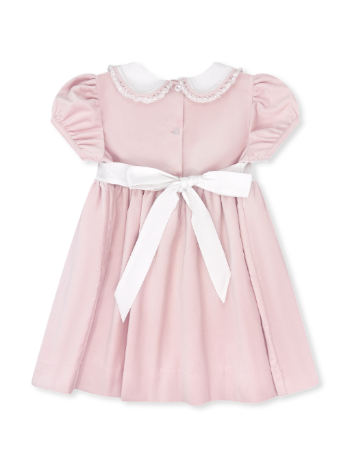 Sue Shaw Dress Petite Pink Velvet, Holly Embroidery