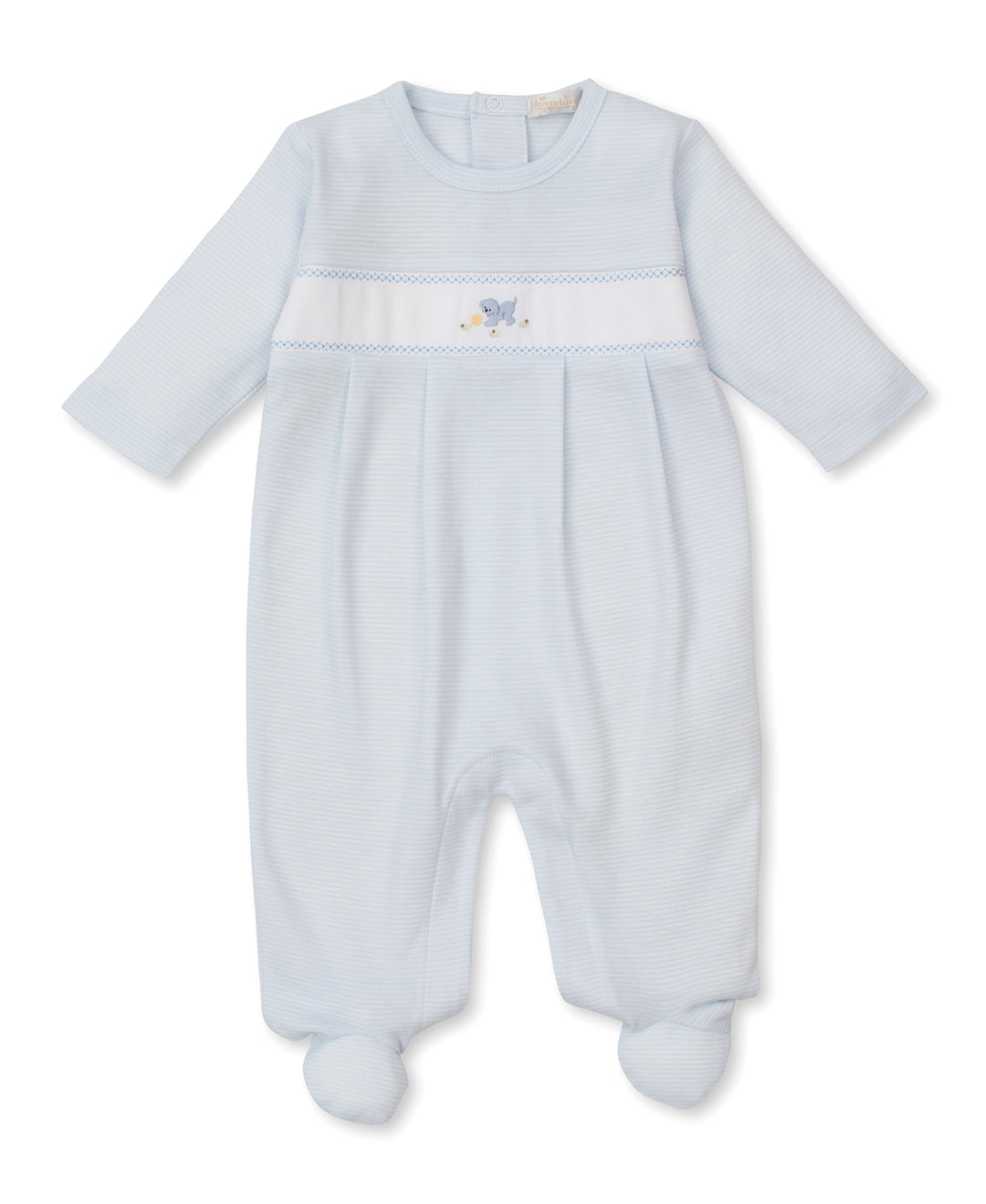Premier Playful Pups Footie W/ Hand Embroidered Stripe Light Blue