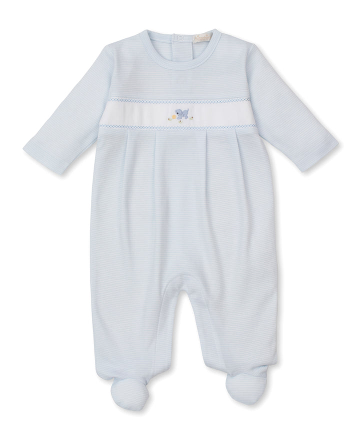Premier Playful Pups Footie W/ Hand Embroidered Stripe Light Blue
