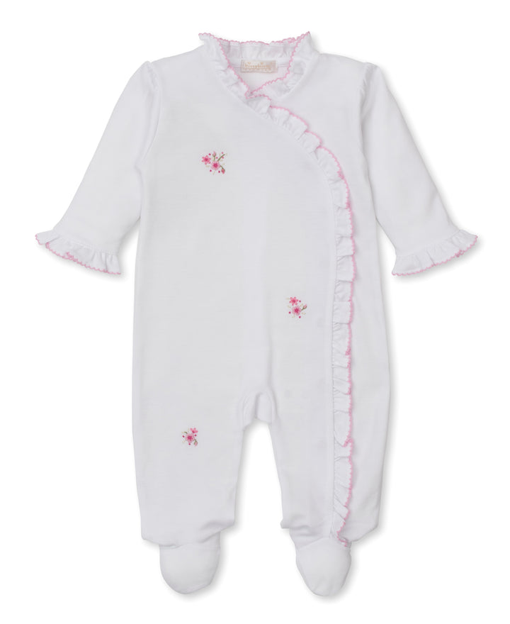 SCE Rose Blooms White/Pink Hand Embroidered Footie