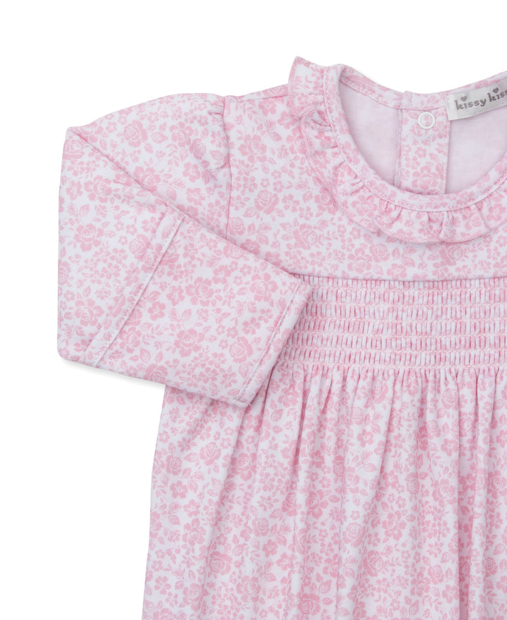 Country Gardens Footie Print Smocked Pink